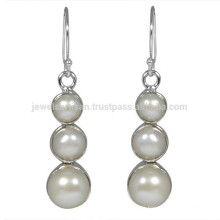 Beautiful Pearl Gemstone with 925 Sterling Silver Round Drop Dangle Earring Jewelry